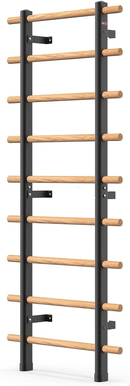 DHT Wood Stall Bar, Swedish Ladder Suspension Trainer with 9 Strategic Rods, for Home, Gym, School and Clinics, Black