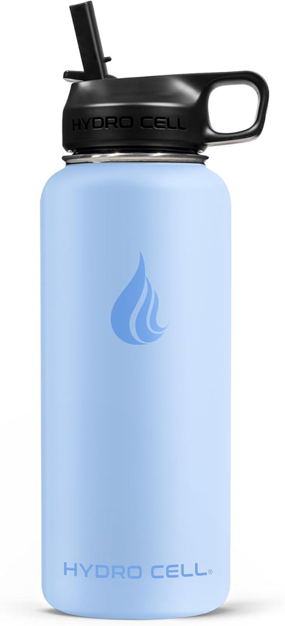 HYDRO CELL Stainless Steel Insulated Water Bottle with Straw - For Cold & Hot Drinks - Metal Vacuum Flask with Screw Cap and Modern Leakproof Sport Thermos for Adults (Glacier 32oz)