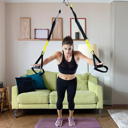 Suspension Trainer Straps Kit – Full Body Workout Training System with Door Anchor, Adjustable Resistance Bands, Home Gym Equipment for Strength, Core, Cross Training & Fitness (GREEN)