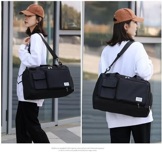 New men's and women's splash proof sports hand travel fitness shopping weekend camping overnight bags. (Black2)