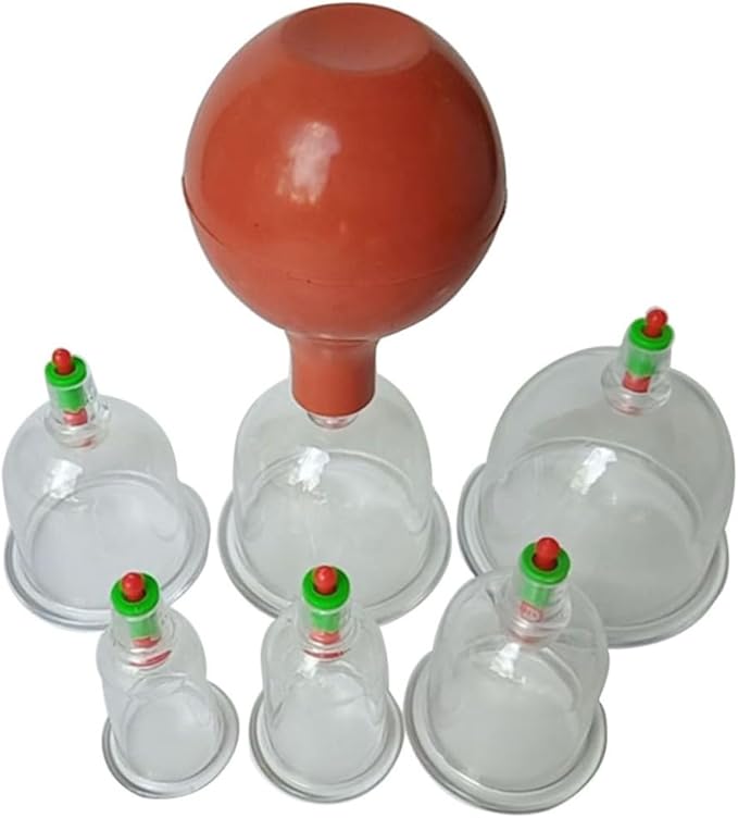 FRCOLOR 6pc Vacuum Cupping Set with Rubber Ball Chinese Body Therapy Cups for Safe Use Transparent Design for Pressure for Muscle Recovery and Relaxation