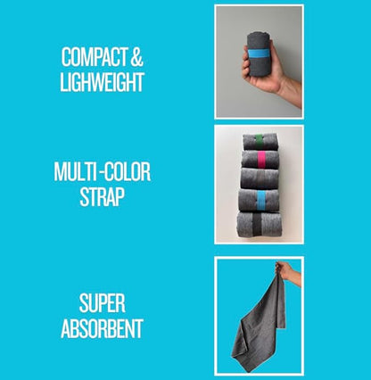 Gym Towel Pack (5) - Microfiber Workout Towels, Quick Dry, Odor Resistant, Lightweight & Compact for Gym, Yoga, Running.