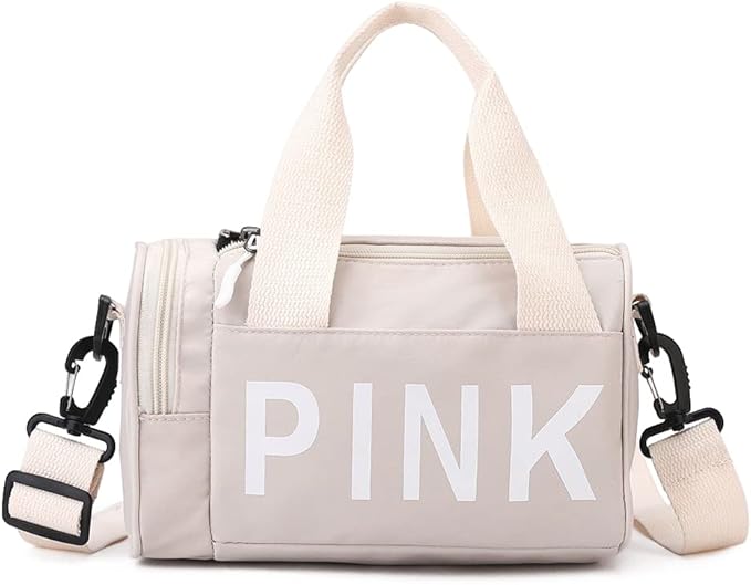 Mini Small Crossbody Bag Gym Bag for Women Men, Cute Small Duffle Bag Aesthetic Sports Handbag, Waterproof Gym Tote Bag Portable Fitness Shoulder Bag for Sports Travel (Beige-a)
