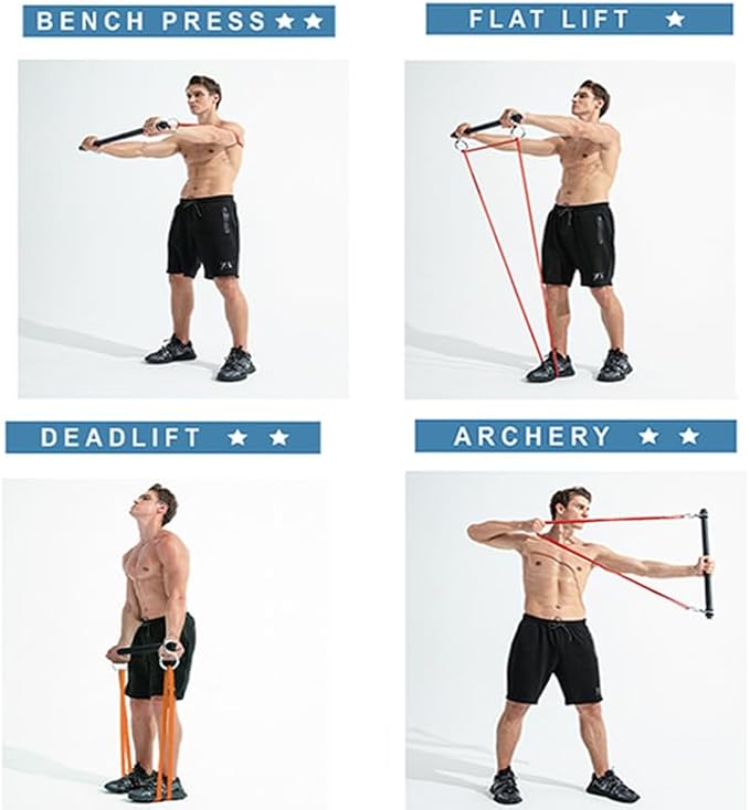 Resistance Band Bar, Portable Pilates Bar with Resistance Bands Home Gym Workouts Stick Squat Yoga Pilates Flexbands Kit for Full Body Shaping