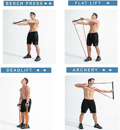 Resistance Band Bar, Portable Pilates Bar with Resistance Bands Home Gym Workouts Stick Squat Yoga Pilates Flexbands Kit for Full Body Shaping