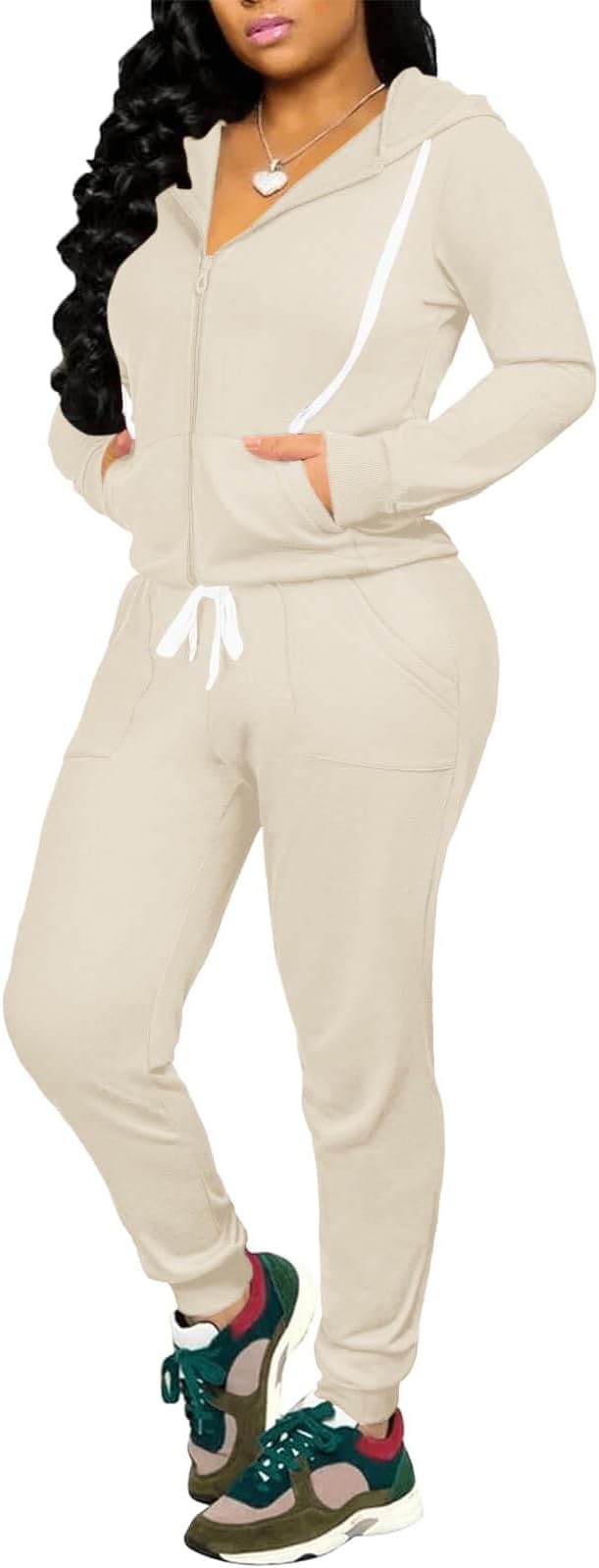 CLOCOR Track Suits for Women Set - Casual 2 Piece Outfits Sweatsuit Pocket Hoodies Long Sleeve with Patchwork Pants Set