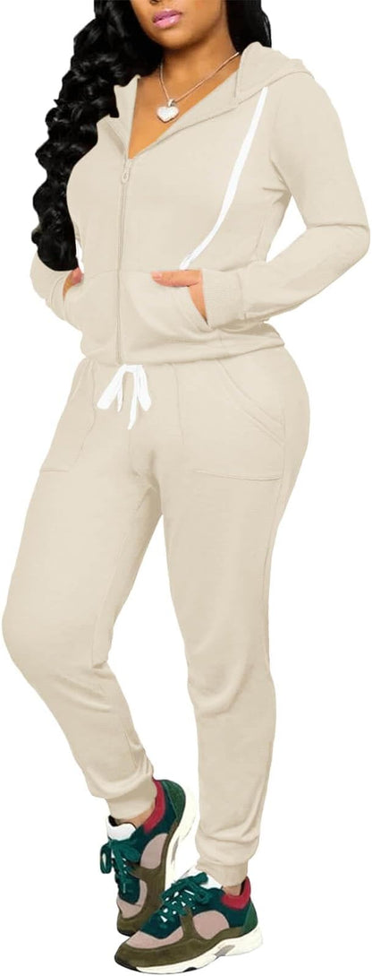 CLOCOR Track Suits for Women Set - Casual 2 Piece Outfits Sweatsuit Pocket Hoodies Long Sleeve with Patchwork Pants Set