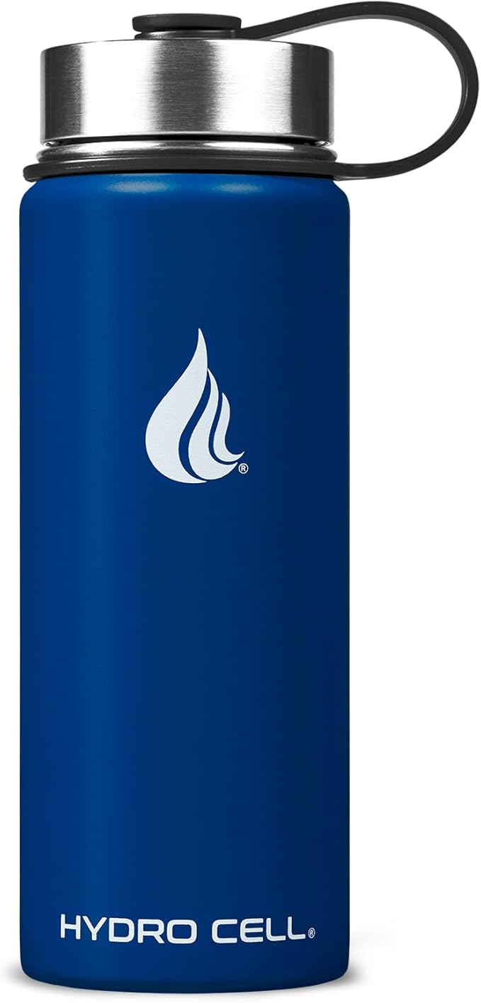 HYDRO CELL Stainless Steel Insulated Water Bottle with Straw - For Cold & Hot Drinks - Metal Vacuum Flask with Screw Cap and Modern Leakproof Sport Thermos for Adults (Navy 18oz)