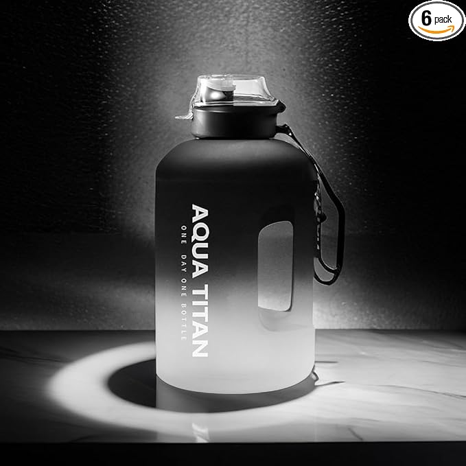 Gym Water Bottle with Straw and Time Marker (74oz-135oz) for Work, Hiking, Gym Large Capacity for Men and Women (BlackWhite(PP+4 gifts), 74oz/2200ml)