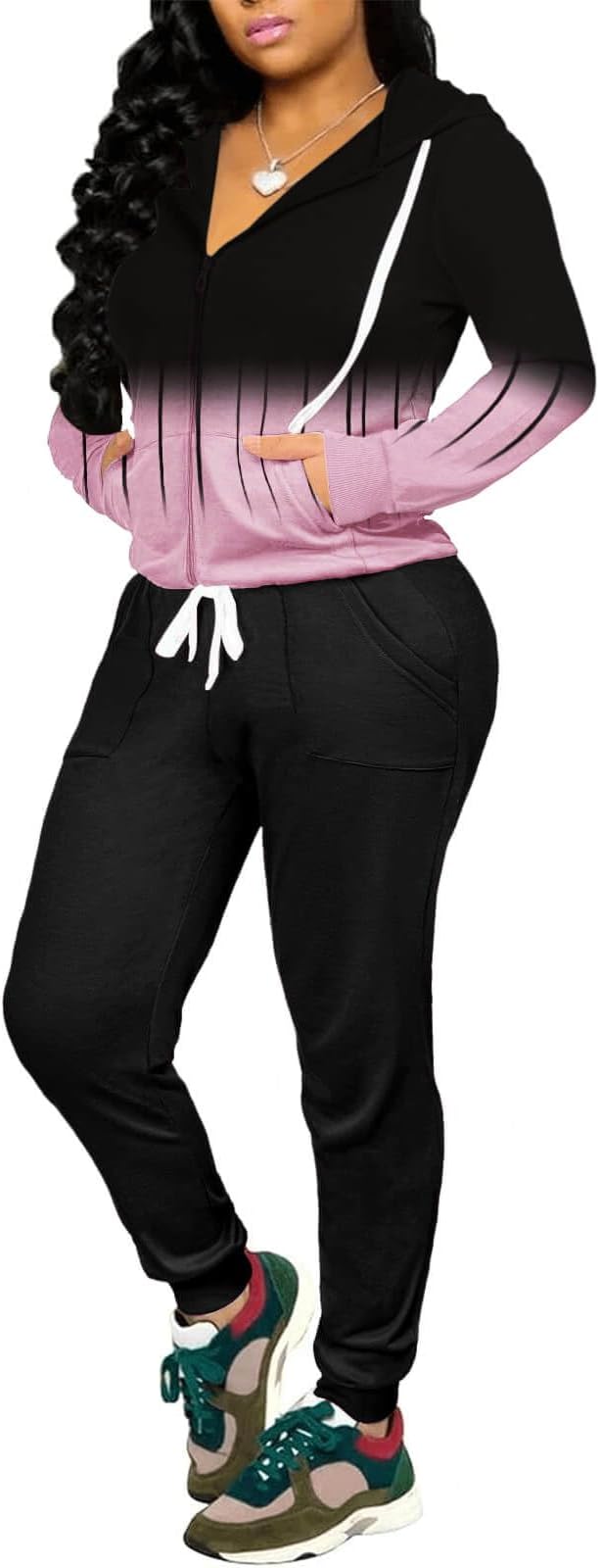 CLOCOR Track Suits for Women Set - Casual 2 Piece Outfits Sweatsuit Pocket Hoodies Long Sleeve with Patchwork Pants Set