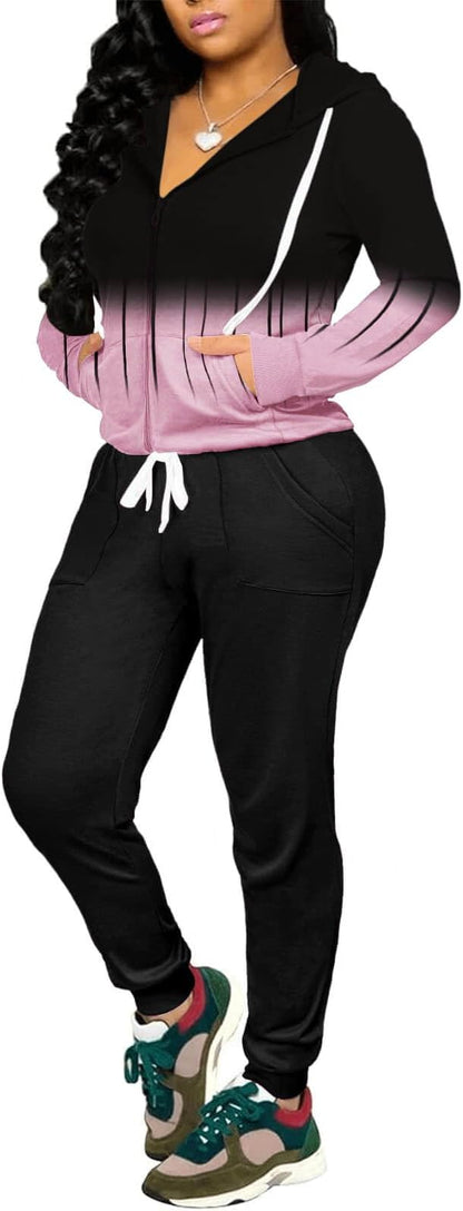 CLOCOR Track Suits for Women Set - Casual 2 Piece Outfits Sweatsuit Pocket Hoodies Long Sleeve with Patchwork Pants Set