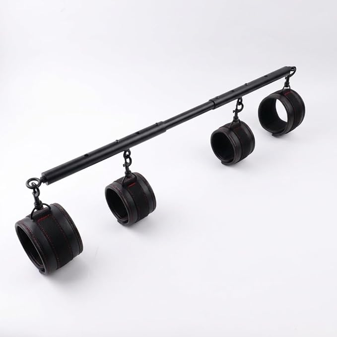 Heavy Duty Stainless Steel Expandable Spreader Bar with 4pcs PU Black--Pink Skull Pattern Detachable Adjustable Straps,Workout Bar for Home Indoor Gym Training Kit
