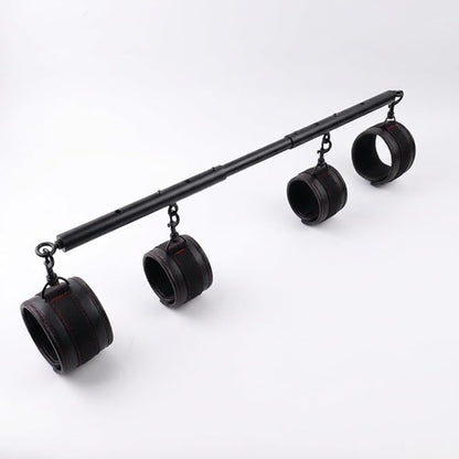 Heavy Duty Stainless Steel Expandable Spreader Bar with 4pcs PU Black--Pink Skull Pattern Detachable Adjustable Straps,Workout Bar for Home Indoor Gym Training Kit