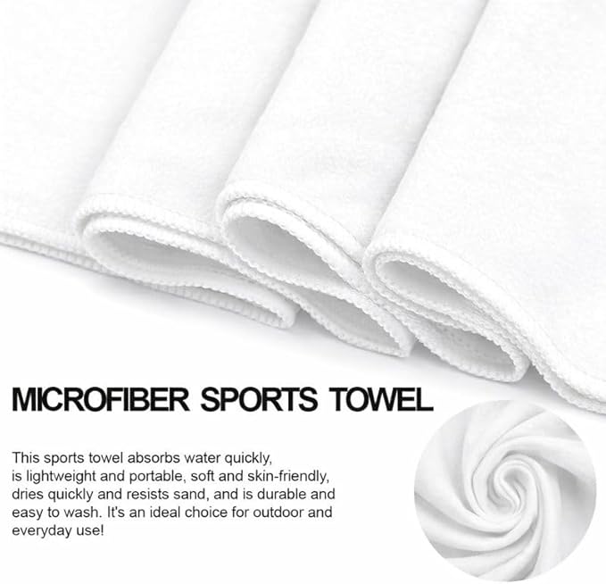 Quick D. Microfiber Gym Towels 16x27 Inch – 5 Pack, Quick Dry, Soft & Absorbent Workout Towels for Gym, Sports, Yoga, Travel & Fitness (White)