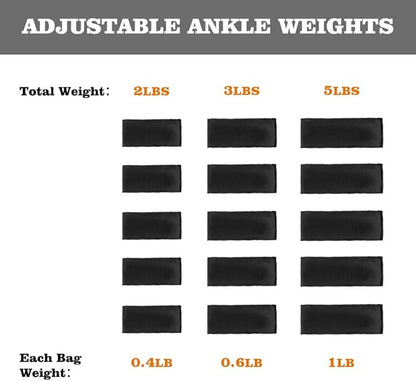 Henkelion 1 Pair 2 3 5 10 Lbs Adjustable Ankle Weights for Women Men Kids, Strength Training Wrist and Ankle Weights Sets for Gym, Fitness Workout, Running, Lifting - Black Grey Pink Blue Purple