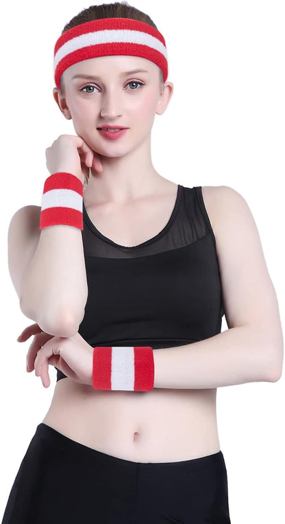 ONUPGO Sweatband Set Sports Headband Wristband Set Sweatbands Terry Cloth Wristband Wrist Sweatband Headbands Moisture Wicking Sweat Absorbing Head Band