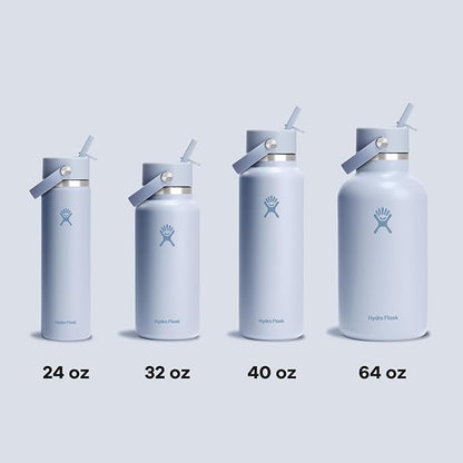 Hydro Flask Water Bottle - Insulated Stainless Steel - Wide Mouth Flex Straw Lid, Non Spill, Leakproof and Refillable in 40 Oz Surf Blue