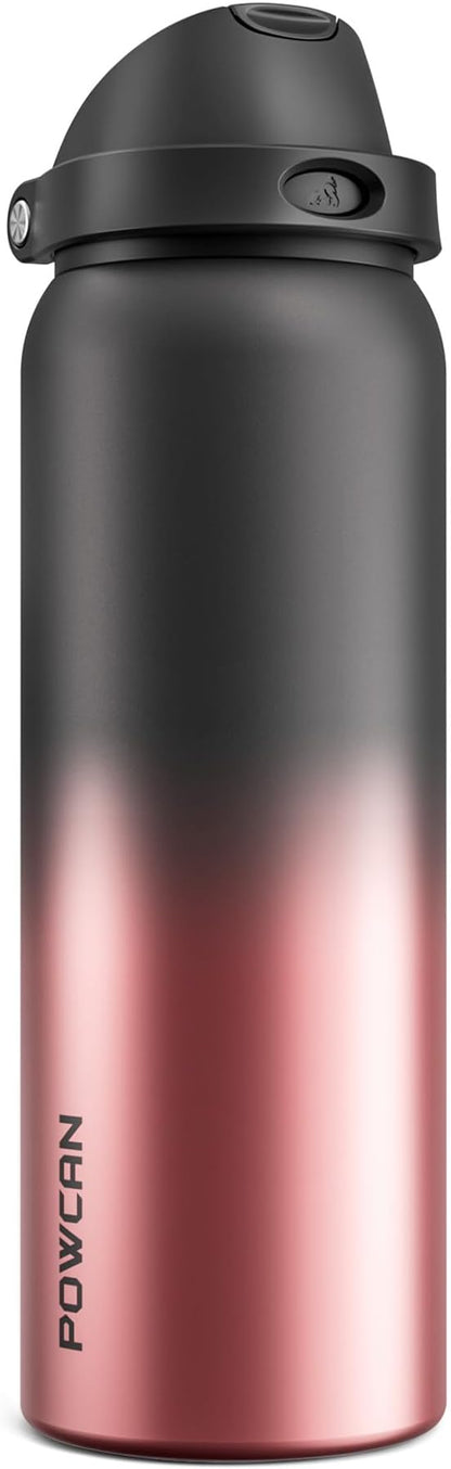 POWCAN 40 oz Stainless Steel Water Bottle: 2-in-1 Push-Button Spout & Quick-Flip Straw Lid, Leakproof, Keep Cold 24Hrs, BPA-Free, Insulated Water Bottle for Sports, School, Travel, Gym, Gift (Queen)