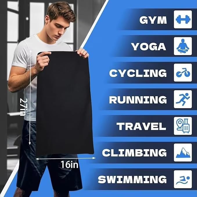 Quick D. Microfiber Gym Towels 16x27 Inch – 5 Pack, Quick Dry, Soft & Absorbent Workout Towels for Gym, Sports & Fitness (Honeycomb Black)