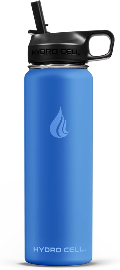 HYDRO CELL Stainless Steel Insulated Water Bottle with Straw - For Cold & Hot Drinks - Metal Vacuum Flask with Screw Cap and Modern Leakproof Sport Thermos for Adults (Denim 24oz)