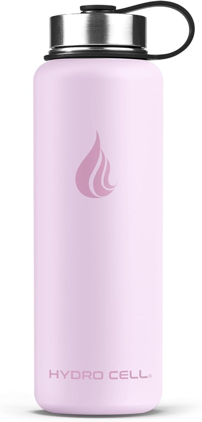 HYDRO CELL Stainless Steel Insulated Water Bottle with Straw - For Cold & Hot Drinks - Metal Vacuum Flask with Screw Cap and Modern Leakproof Sport Thermos for Adults (Pink 40oz)