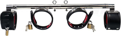 Heavy Duty Stainless Steel Expandable Spreader Bar with 4pcs PU Black--Pink Skull Pattern Detachable Adjustable Straps,Workout Bar for Home Indoor Gym Training Kit