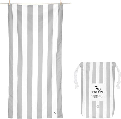 Dock & Bay Beach Towel - Quick Dry, Sand Free - Compact, Lightweight - 100% Recycled - Includes Bag - Cabana Light - Goa Grey - Large (160x90cm, 63x35)