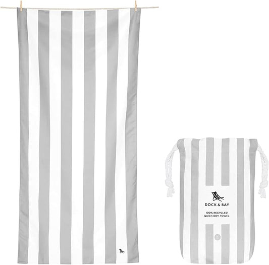Dock & Bay Beach Towel - Quick Dry, Sand Free - Compact, Lightweight - 100% Recycled - Includes Bag - Cabana Light - Goa Grey - Large (160x90cm, 63x35)