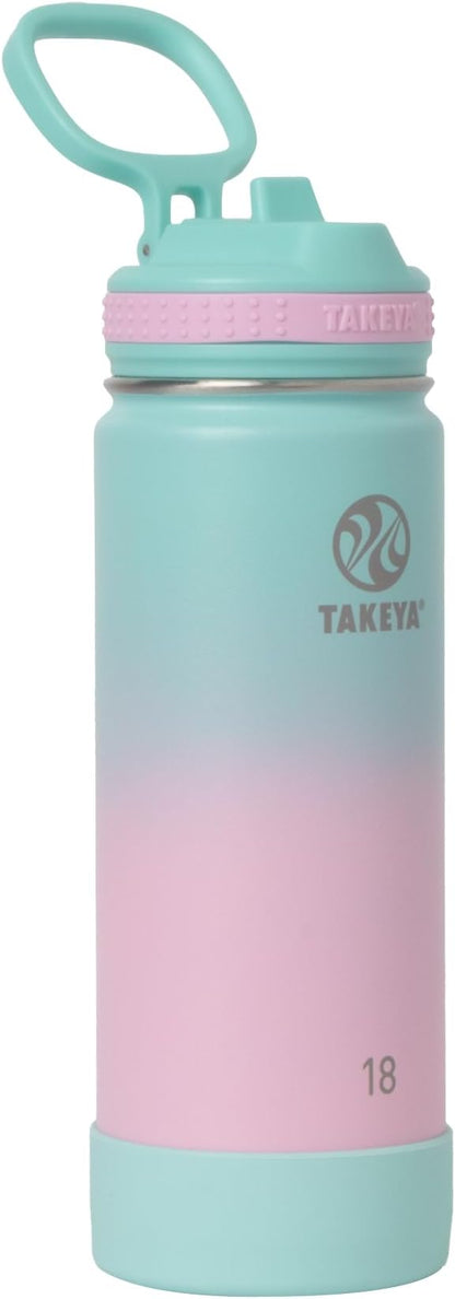 Takeya 18 oz Actives Stainless Steel Water Bottle with Straw Lid – Leakproof, Double-Wall Insulated, Keeps Drinks Cold 24 hrs/Hot 12 hrs, BPA-Free, Powder-Coated, Gym & Travel, Ombre Dream