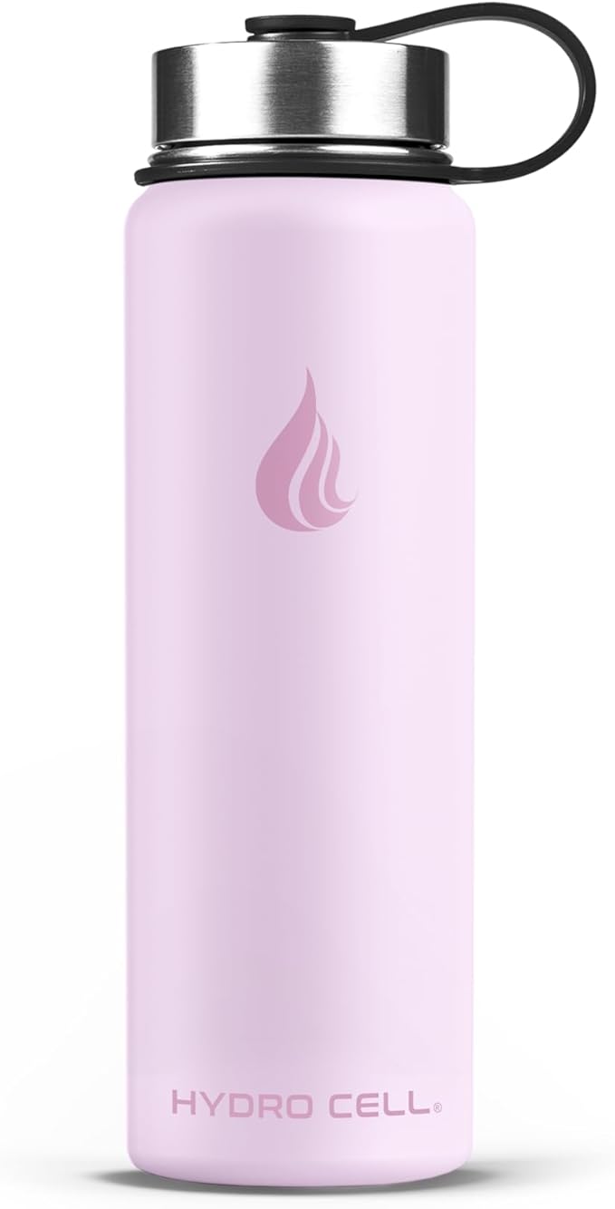 HYDRO CELL Stainless Steel Insulated Water Bottle with Straw - For Cold & Hot Drinks - Metal Vacuum Flask with Screw Cap and Modern Leakproof Sport Thermos for Adults (Pink 24oz)