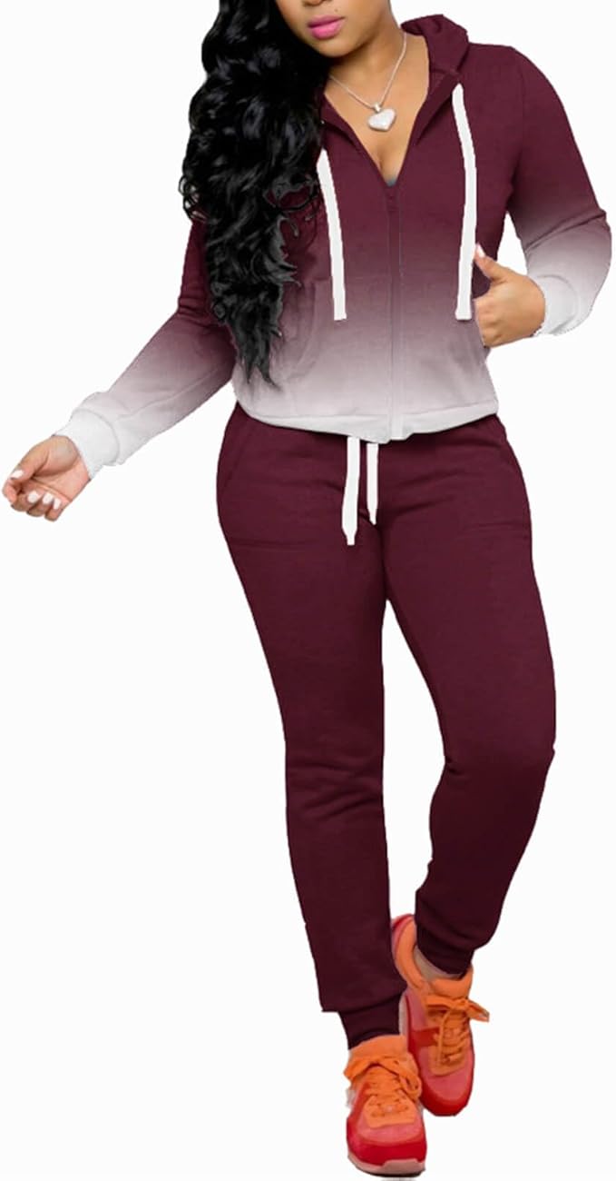 CLOCOR Track Suits for Women Set - Casual 2 Piece Outfits Sweatsuit Pocket Hoodies Long Sleeve with Patchwork Pants Set