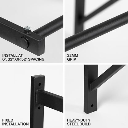 Titan Fitness Ceiling & Wall-Mount Pull-Up Bar, 52" Long x 32mm Smooth Grip, 500 LB Capacity, Home & Garage Gym Chin-Up & Upper Body Training Station