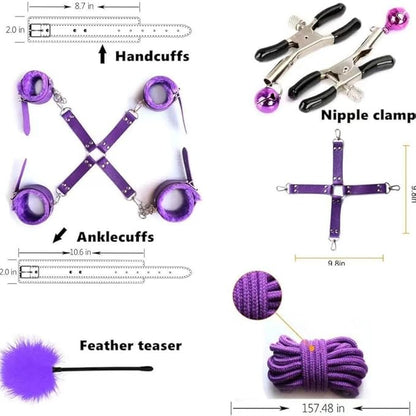 10-Piece Leather Couples Home Gym Set: Complete Partner Yoga, Pilates & Fitness Training Kit for A Full-Body Couples Workout (Purple)
