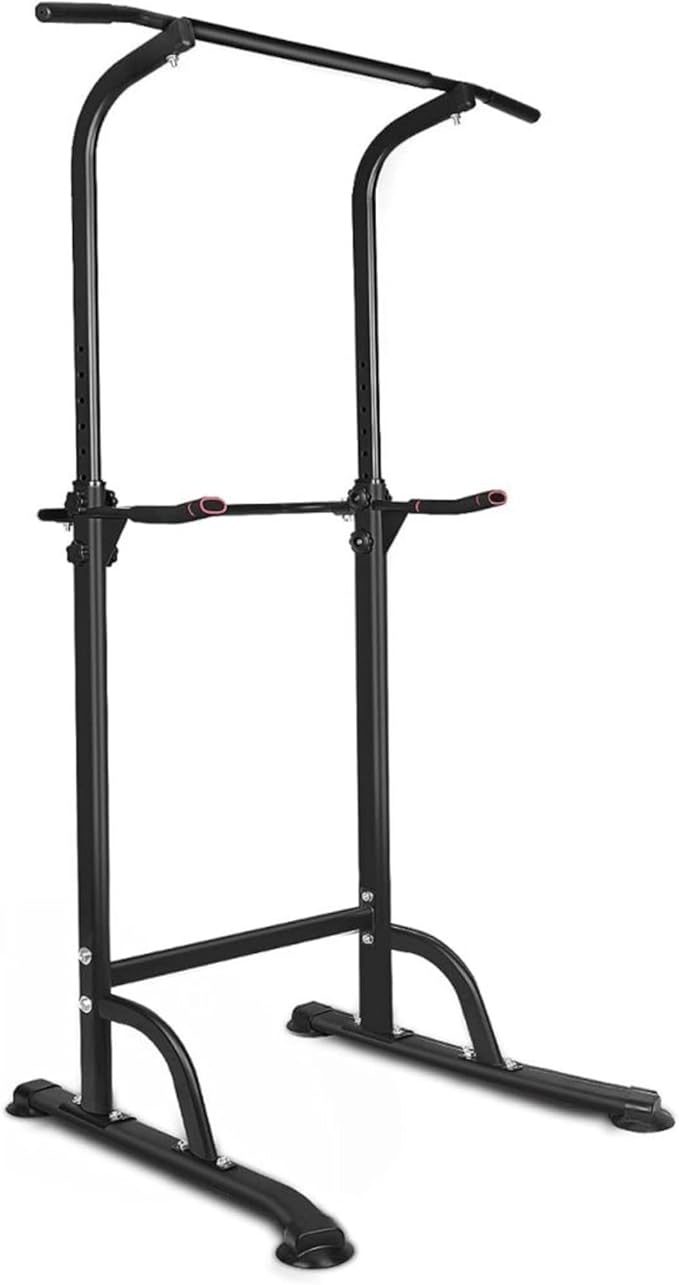 Power Tower Workout Dip Station Pull Up Bar - Multi-Function Strength Training Fitness Equipment with Adjustable Height,Cushioned Arm Rests for Home Gym Full Body Exercises