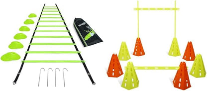 Yes4All Agility Ladder Lime 12 Rung + Agility Cone Lime 12pcs and Agility Hurdle Set, Ultimate Speed Training Equipment, Agility Obstacle Training, Pet Outdoor Games, Included Carry Bag