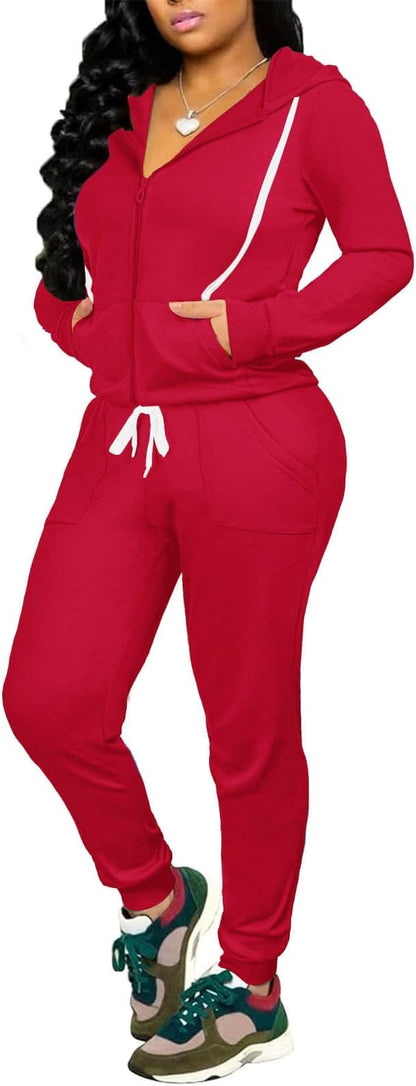 CLOCOR Track Suits for Women Set - Casual 2 Piece Outfits Sweatsuit Pocket Hoodies Long Sleeve with Patchwork Pants Set