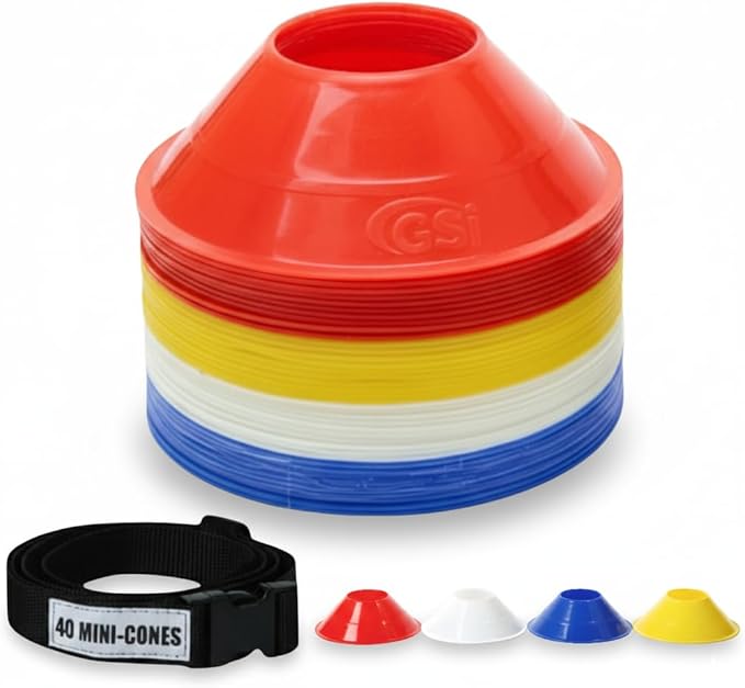 GSi Sports Training Cones for Agility Drills – Soccer & Basketball Multi-Sport Field Markers, Durable Flexible Cones in Multiple Shapes & Packs (20–80 Pack)