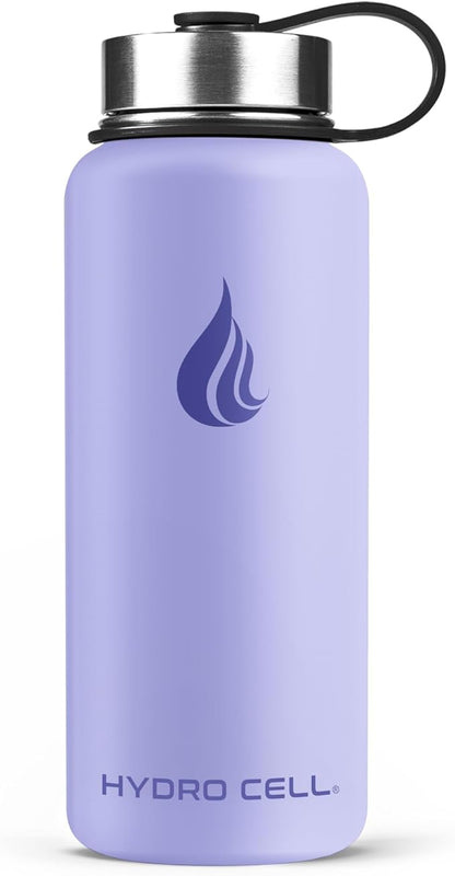 HYDRO CELL Stainless Steel Insulated Water Bottle with Straw - For Cold & Hot Drinks - Metal Vacuum Flask with Screw Cap and Modern Leakproof Sport Thermos for Adults (Lilac 32oz)