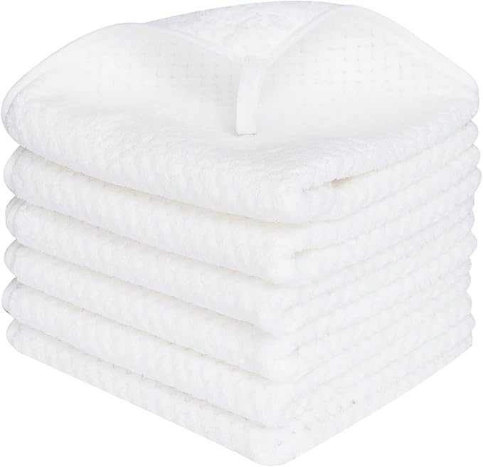 Washcloth Set for Bathroom - Quick Drying - Ultra Soft Microfiber Absorbent Towel for Bath Fitness, Gym, Shower, Hotel, and Spa - 13x13 Inch | Set of 6, White
