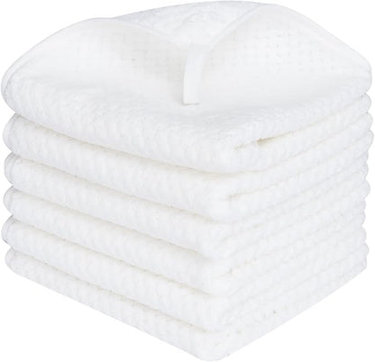 Washcloth Set for Bathroom - Quick Drying - Ultra Soft Microfiber Absorbent Towel for Bath Fitness, Gym, Shower, Hotel, and Spa - 13x13 Inch | Set of 6, White