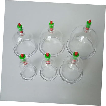 FRCOLOR 6pc Vacuum Cupping Set with Rubber Ball Chinese Body Therapy Cups for Safe Use Transparent Design for Pressure for Muscle Recovery and Relaxation