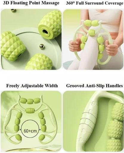 Leg Massage Roller Handheld Muscle Roller 12 Wheels Thigh Roller Deep Tissue Massage Tool for Bodybuilding Fitness Workout- Green