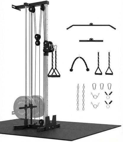 Wall Mounted Cable Machine for Home Gym, 19-Position High & Low Cable Machine with Dual Pulley System,LAT Pulldown, 400Lb Capacity, Space Saving Strength Training Equipment for Garage & Home