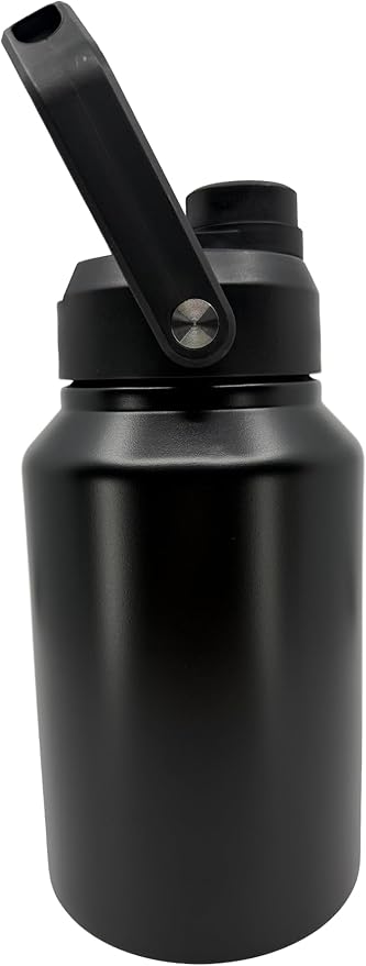 64 Ounce Half Gallon Insulated Water Bottle, Large Capacity Vacuum Flask with Handgrip (Black)