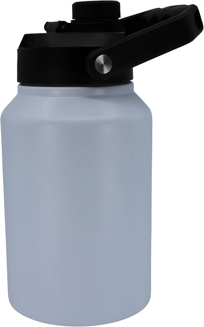 64 Ounce Half Gallon Insulated Water Bottle, Large Capacity Vacuum Flask with Handgrip (White)