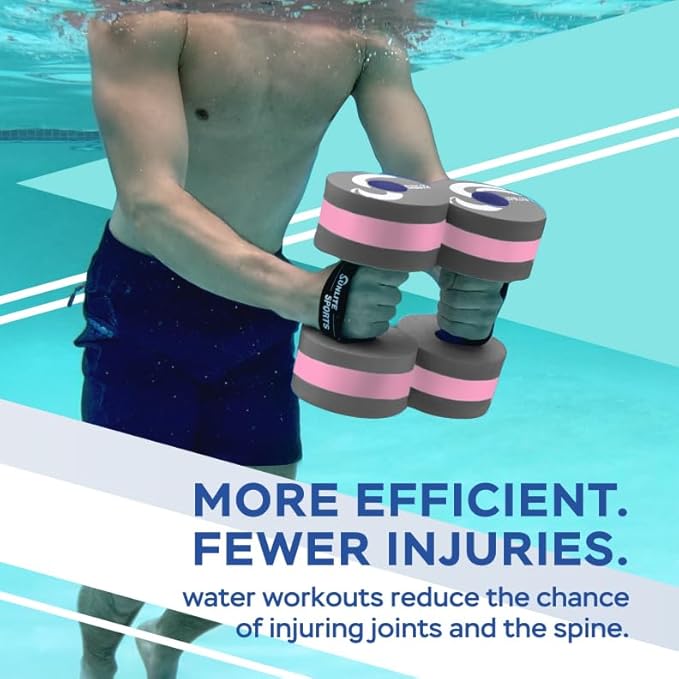 Sunlite Sports Water Weights Pool Exercise Dumbbells, Water Aerobic Equipment, High-Density EVA-Foam Dumbbell with Handle Strip, Aqua Therapy, Pool Fitness, Water Exercise, Set of 2
