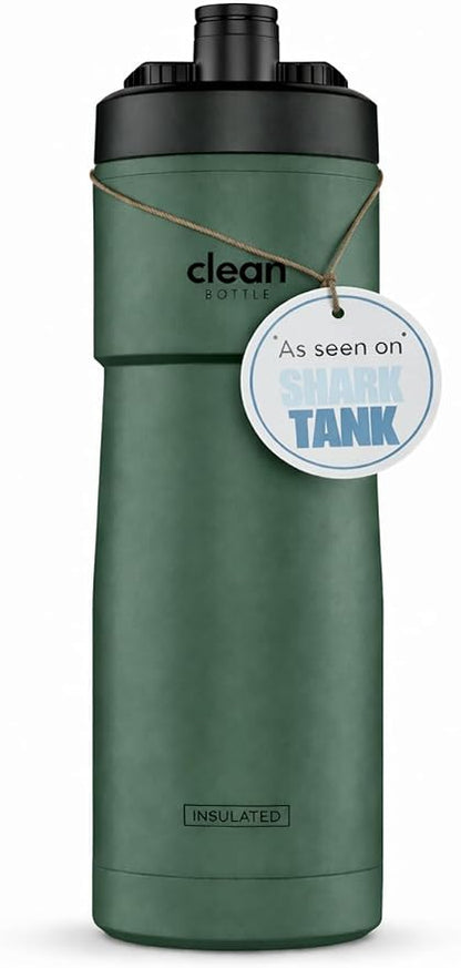 The Clean Hydration Co Insulated Bike Water Bottle 23 oz | Easy Clean Nozzle, Easy Squeeze Sports Bottle | BPA Free Cycling Bottle for Road & Mountain Biking, Gym & Travel | Matte Green