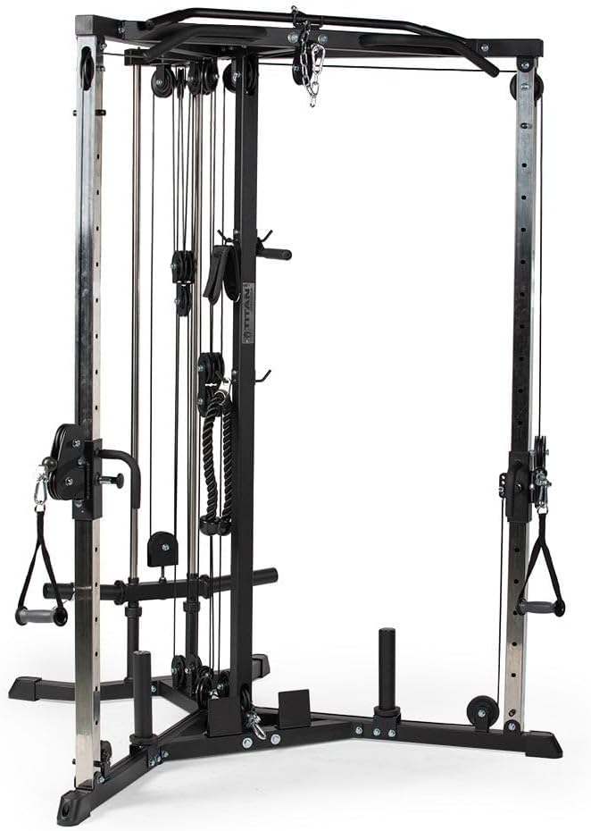 Titan Fitness Plate-Loaded Functional Trainer, Cable Crossover Machine with 660 LB Capacity, Smooth Fiberglass-Reinforced Cables, Multi-Grip Pull-Up Bar, LAT Bar, Low Row, Dual Stirrups