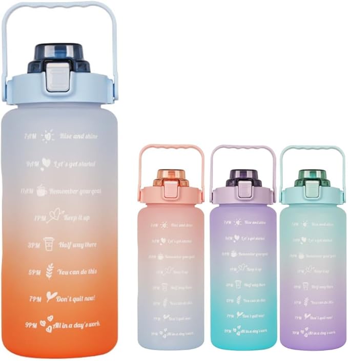 Large Motivational Water Bottle with Straw Time Marker BPA Free for Sport and Fitness (64 Oz/Half Gallon) (blue-orange)