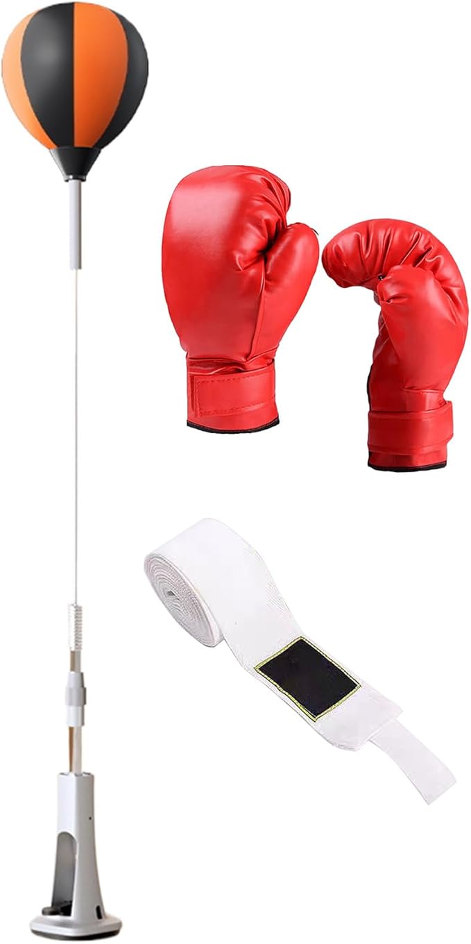 Punching Bag with Stand, Boxing Speed Trainer, Height Adjustable Stable Reaction Exerciser with Spring Base for Martial Arts Fitness Workouts Stress